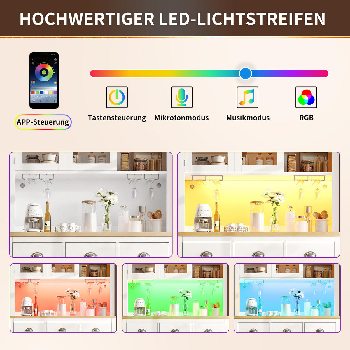KÜCHENSCHRANK 104x40x180Cm LED 4 Türen Landhausstil - Weiß, Holzwerkstoff (104/180/40cm) - FLIEKS
