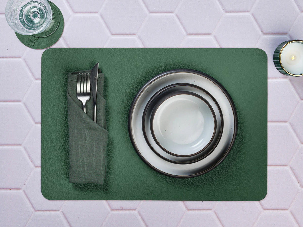 UNTERSETZER - 6er-Set - Recyceltes Leder in Senfgelb und Tannengrün - Gelb, Textil (10/10cm) - Björn