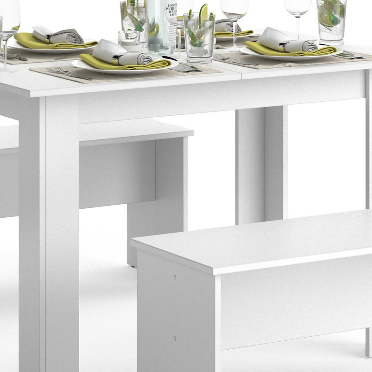 ESSTISCH SET Sentio Weiß 110 x 70 cm mit 2 Bänken - Weiß, Holzwerkstoff (110/73/70cm) - Vicco