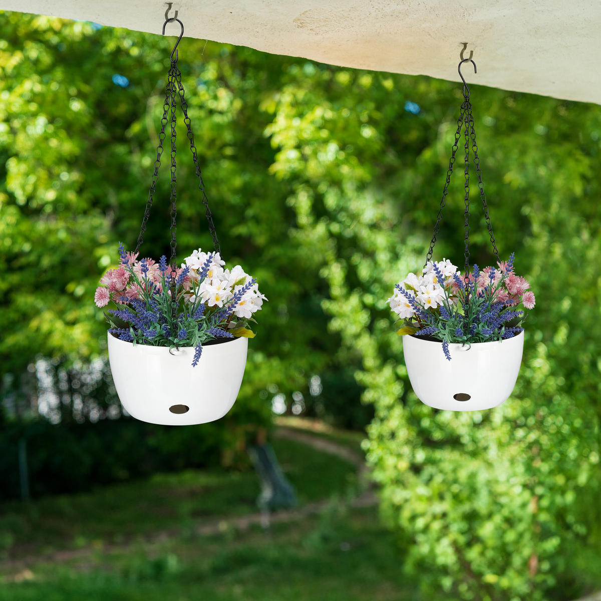 2XBLUMENAMPEL - Weiß, Kunststoff/Metall (56cm) - Relaxdays