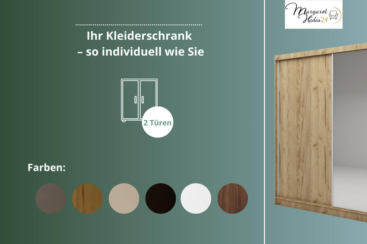SCHWEBETÜRENSCHRANK Pamela 120 cm mit Spiegel, 2-türig, kaschmir - Kaschmir, Kunststoff (120/216/61cm) - Margaret Hadas24