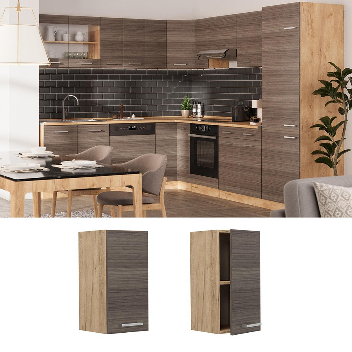 HÄNGESCHRANK R-Line Edelgrau 30 cm - Eichefarben/Grau, Holzwerkstoff (30/60/31cm) - Vicco
