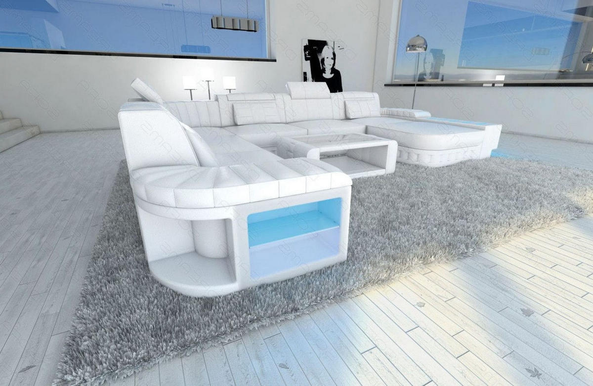 WOHNLANDSCHAFT Bellagio Weiß Büffelleder - Weiß, Leder (362/80/287cm)
