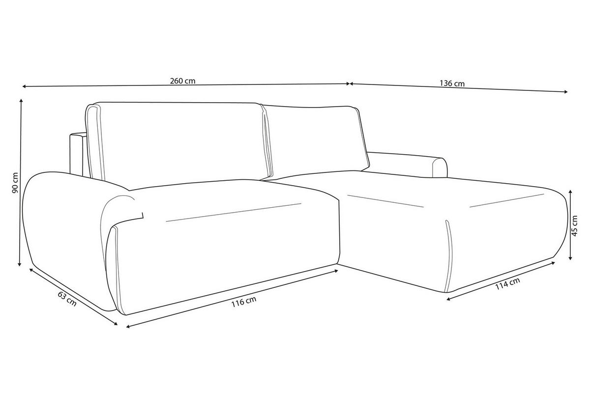 ECKSOFA Moon in L-Form mit Schlaffunktion und Bettkasten, Farbe: Schwarz, Bouclé-Stoff, Ottomane Links - Schwarz, Textil (136/260cm) - VENASI MÖBEL