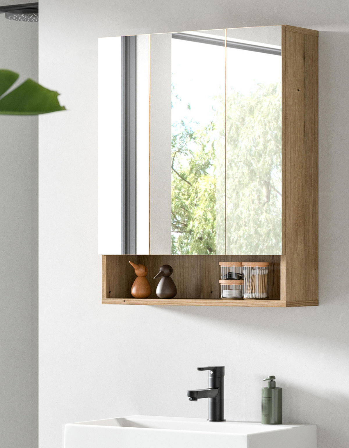 SPIEGELSCHRANK Eiche Evoke 60 x 74 cm, Badezimmer Schrank 3-türig - Eichefarben, Glas/Holzwerkstoff (60/74/18cm) - Inn.Furn