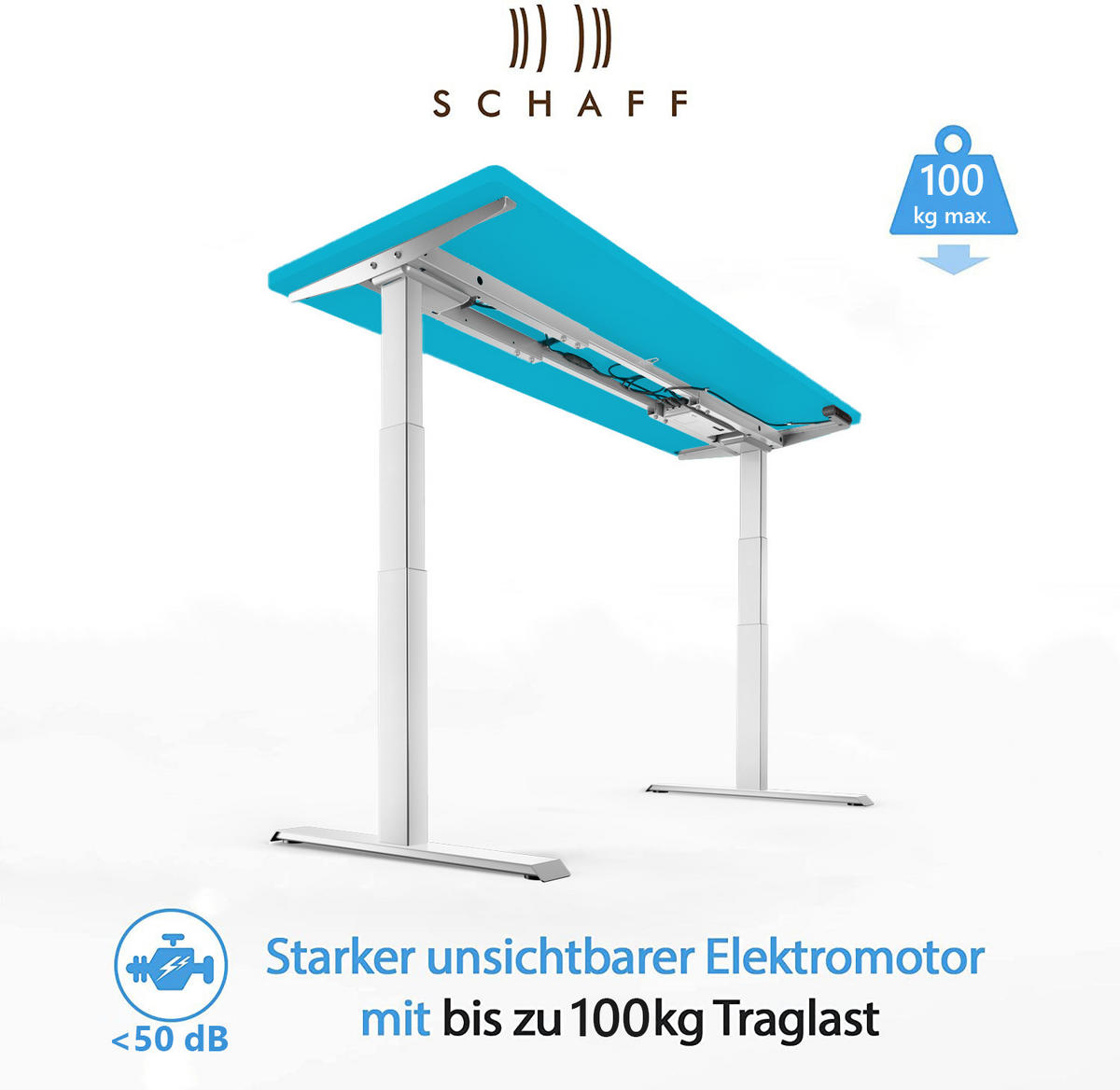 SCHREIBTISCH elektrisch höhenverstellbar REC | 140x60 cm | Blau - Blau, Metall (140/60/60cm) - Schaff