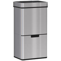 MÜLLEIMER Mülltrennsystem Abfalleimer mit Sensor 72 l 3 Fächer Edelstahl Silber - Silberfarben, Metall (30/81/42cm) - HOMCOM