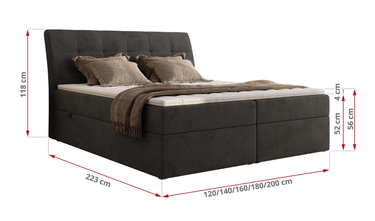 BOXBETT DAGOS 160/200 - Dunkelgrau Velvet - H4 - Topper T25 - Dunkelgrau, Textil (160/200cm) - MKS