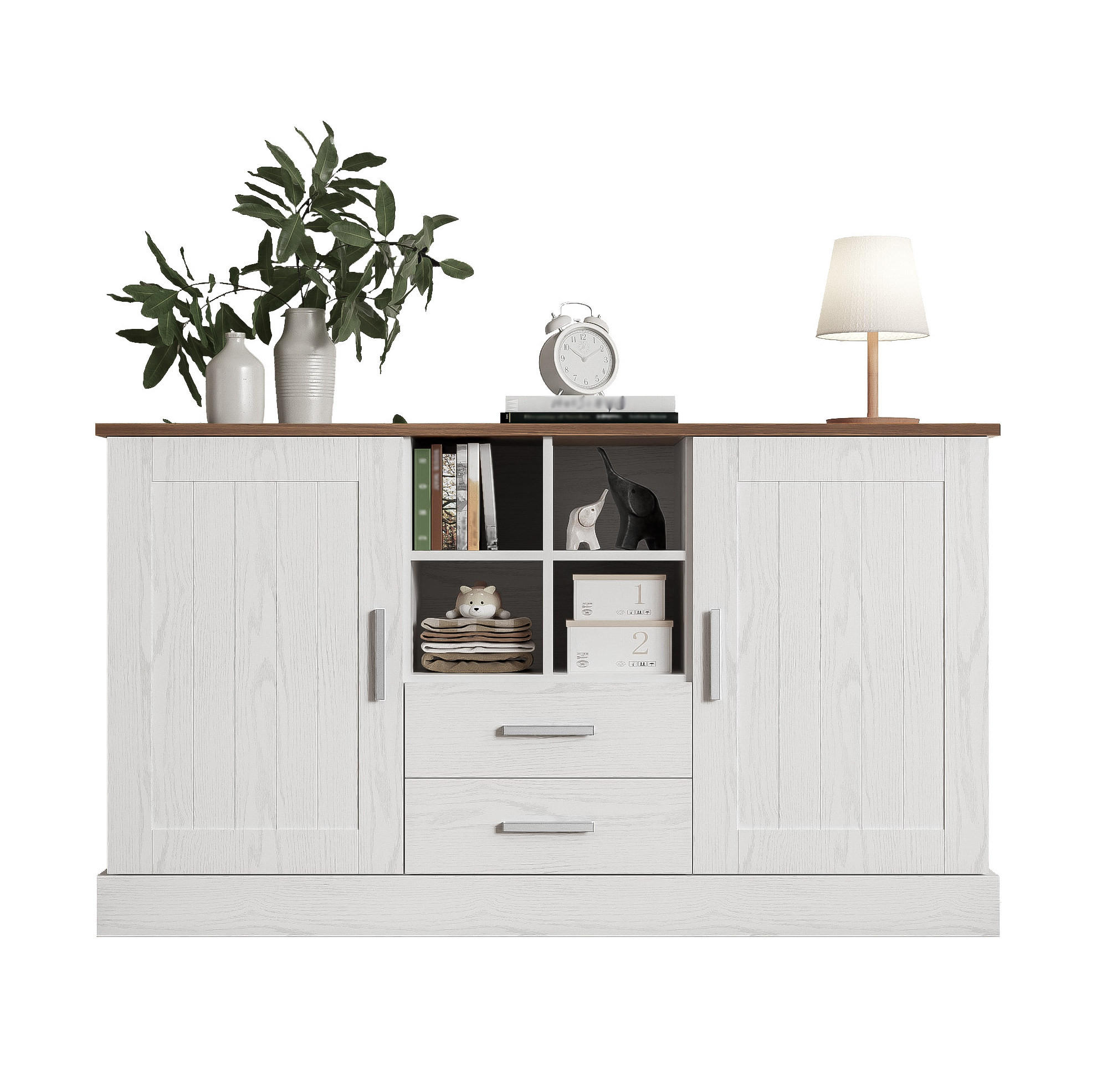 SIDEBOARD 140/40/79,5 cm in Weiß und Braun mit 2 Türen und 2 Schubladen - Braun, Holzwerkstoff (140/79.5/40cm) - Flora Grace