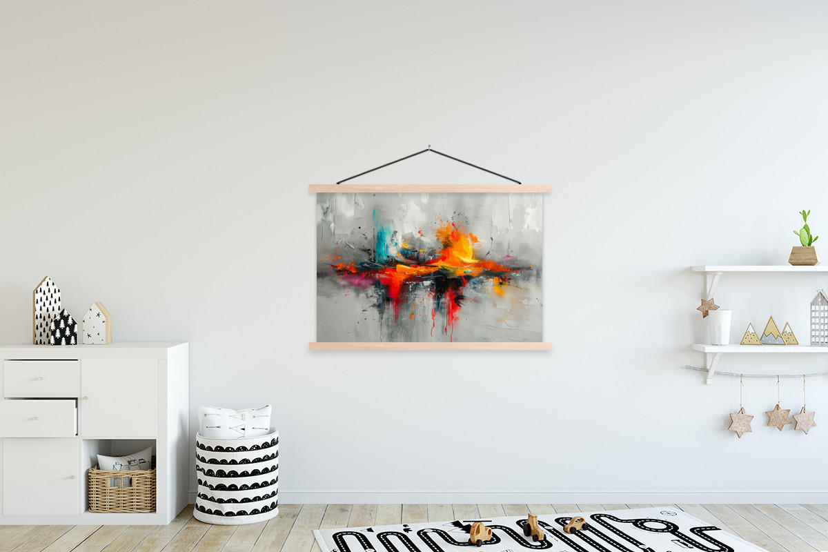 POSTER Moderne Kunst - Orange - Grau - Abstrakt 120x80 cm - Hellgrau, Textil (120/80/0.15cm) - MuchoWow
