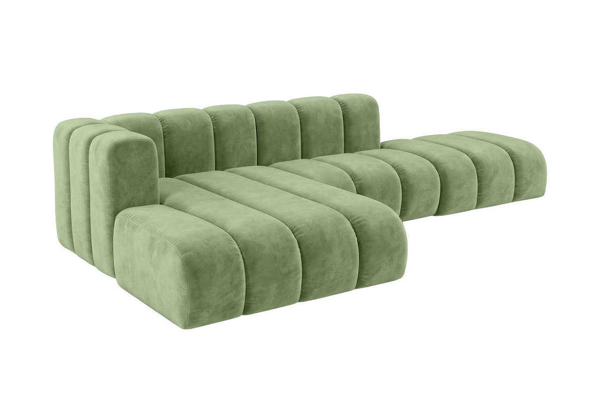ECKSOFA Modulares In L-Form Mit Hocker, Velvet-Stoff Riviera, Olive, Links, GRAND Mini - Grün, Holz (295/179cm) - Kaiser Möbel