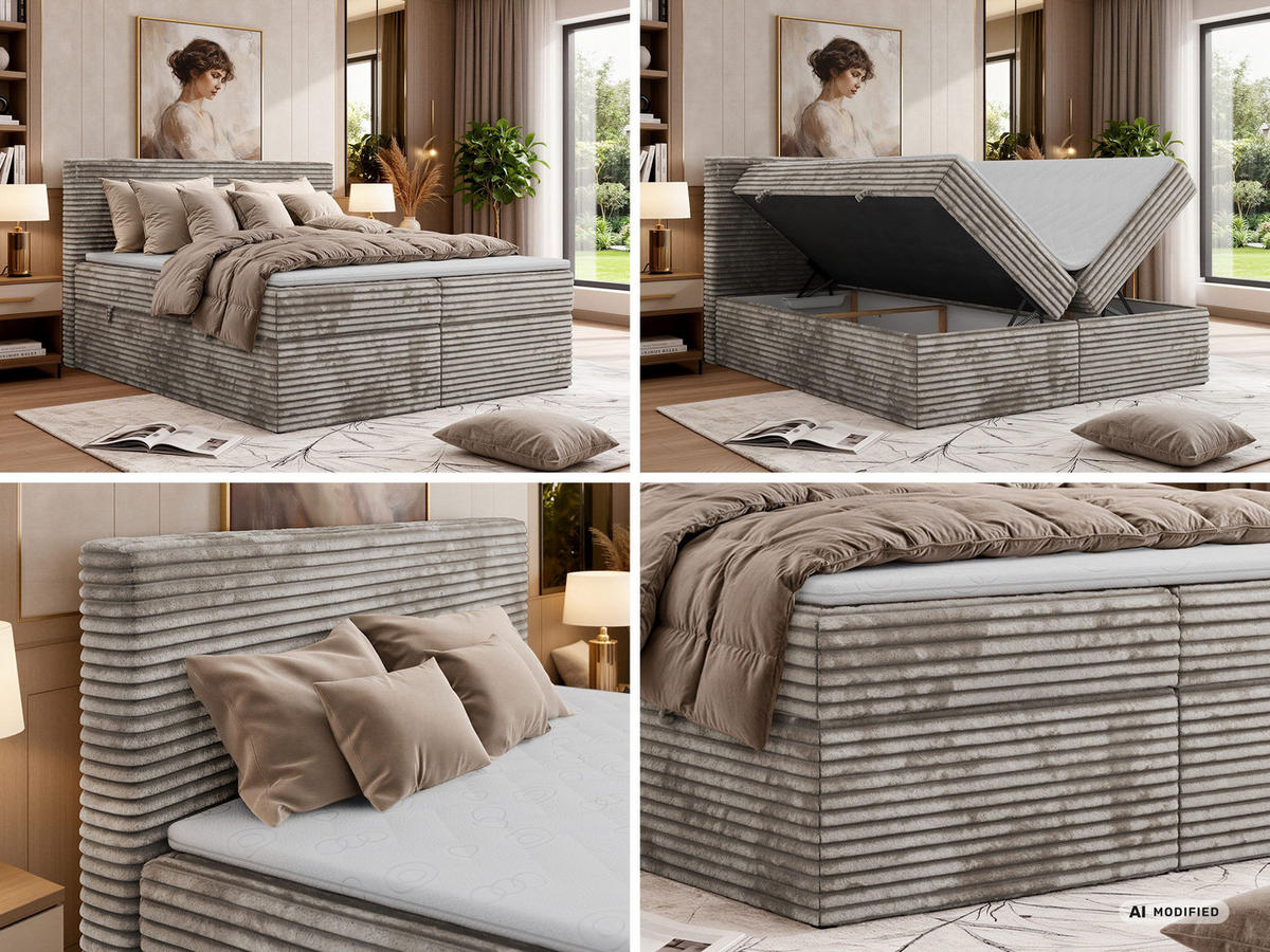 KONTINENTÁLNÍ POSTEL TILION 140/200 - Světle hnědá Manšestr - Topper T25 - H4 - černá/světle hnědá, textil/plast (140/200cm) - MKS
