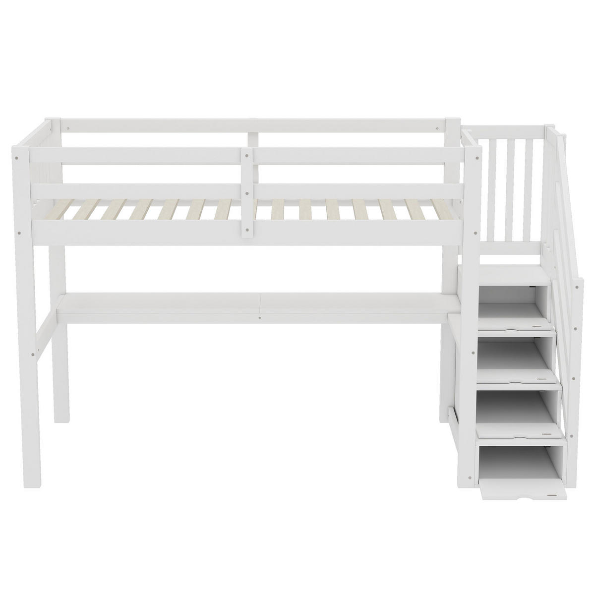 HOCHBETT 90x200cm Weiß Kinderhochbett Stauraumschubladen Schreibtisch - Weiß, Holz (90/200cm) - FLIEKS