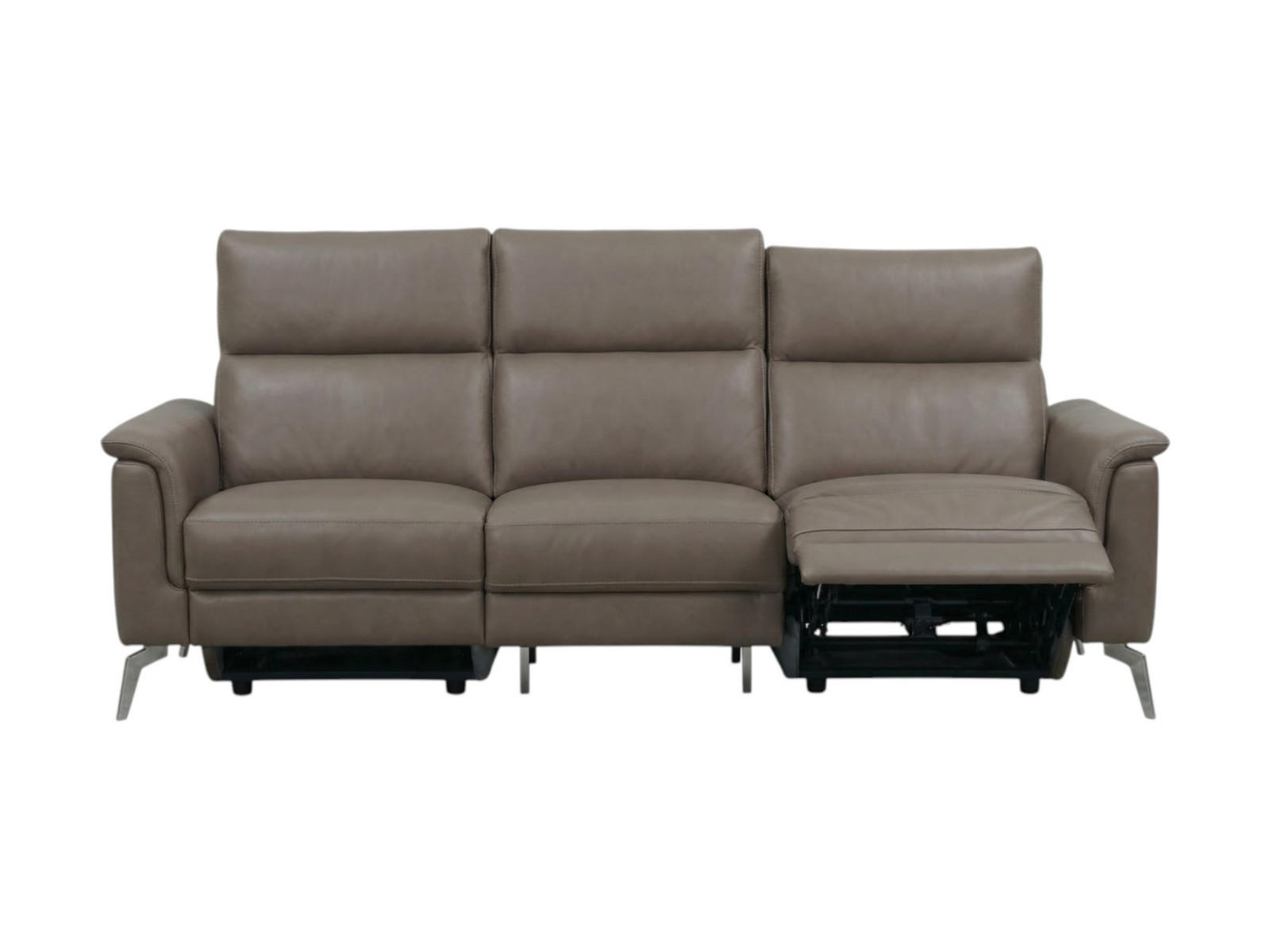 3-SITZER Sofa Borea Echtleder mit 1 x Relaxfunktion Greige - Greige, Leder/Metall (220/102/98cm)