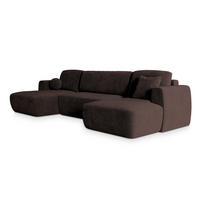 WOHNLANDSCHAFT SENTUM K Braun Plüsch-Stoff mit Schlaffunktion - Braun, Holz (330/90/148cm) - MASSENO