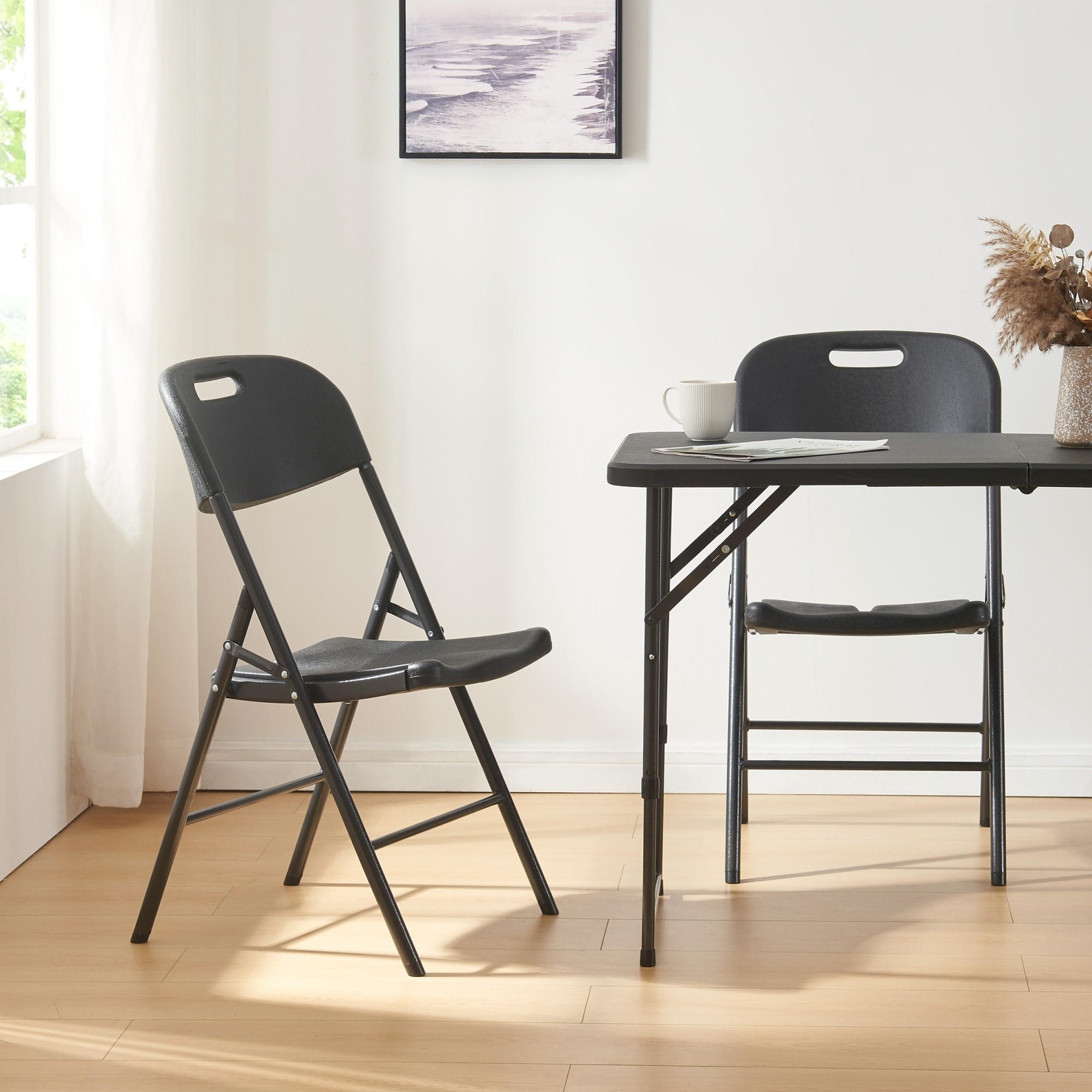 KLAPPSTUHL Ljusnarsberg - Schwarz, Kunststoff/Metall (46/87/53cm) - [en.casa]
