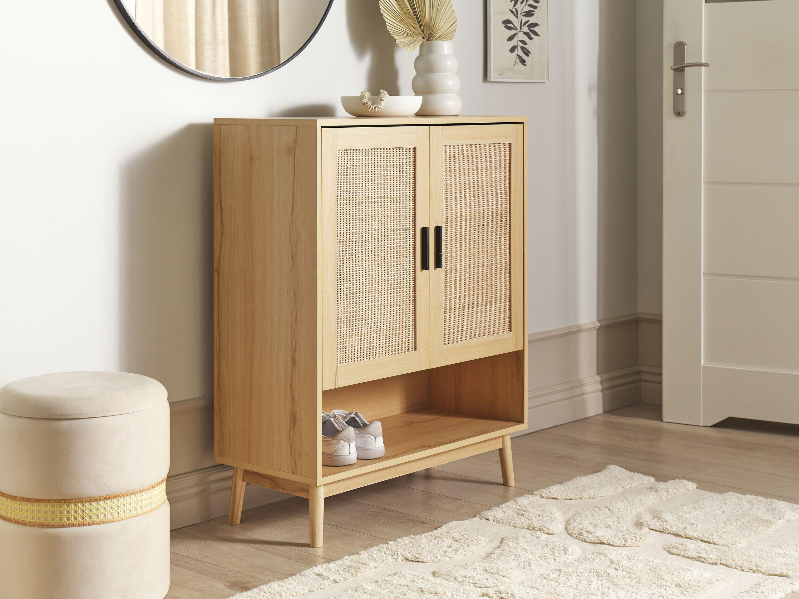 SCHUHSCHRANK Rattan Hellbraun Perote - Hellbraun, Naturmaterialien (80/97/35cm) - Beliani
