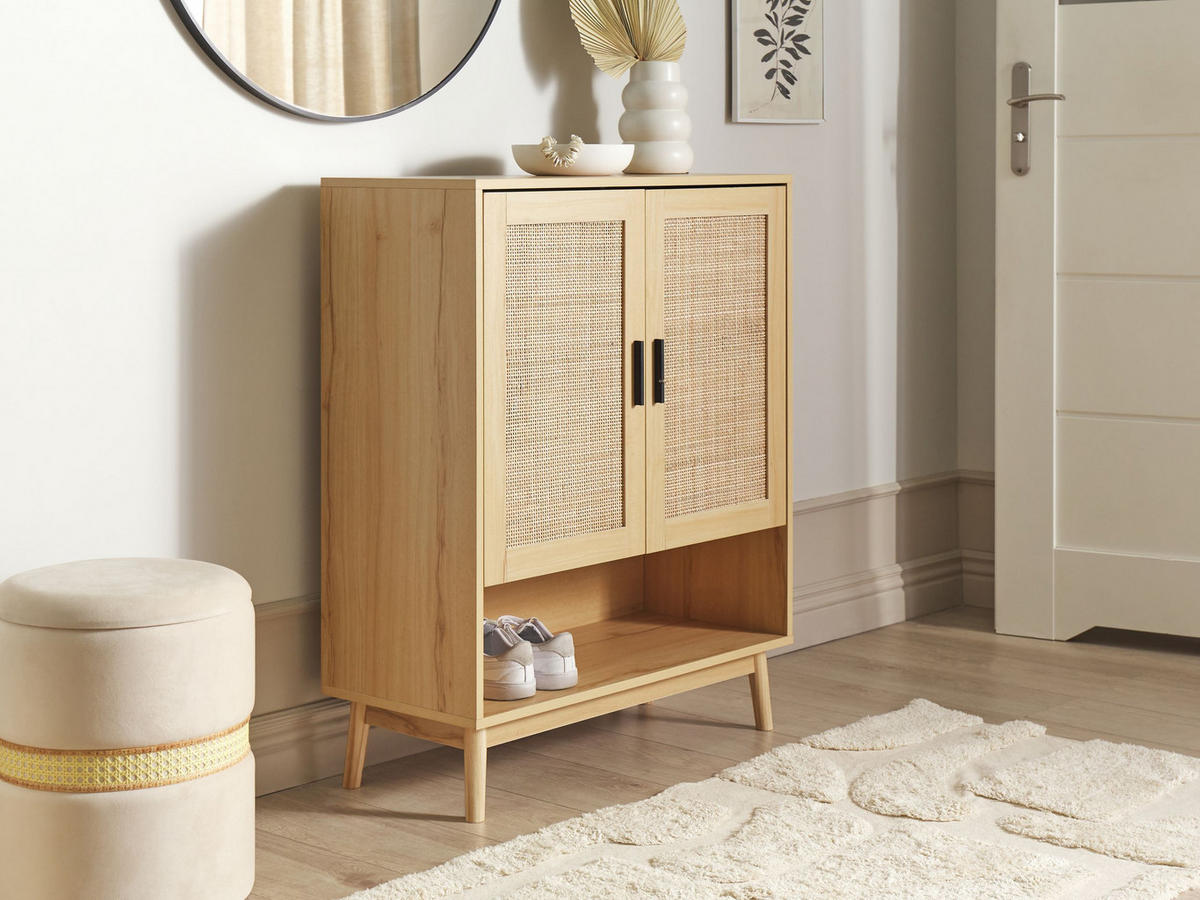 SCHUHSCHRANK Rattan Hellbraun Perote - Hellbraun, Naturmaterialen (80/97/35cm) - Beliani