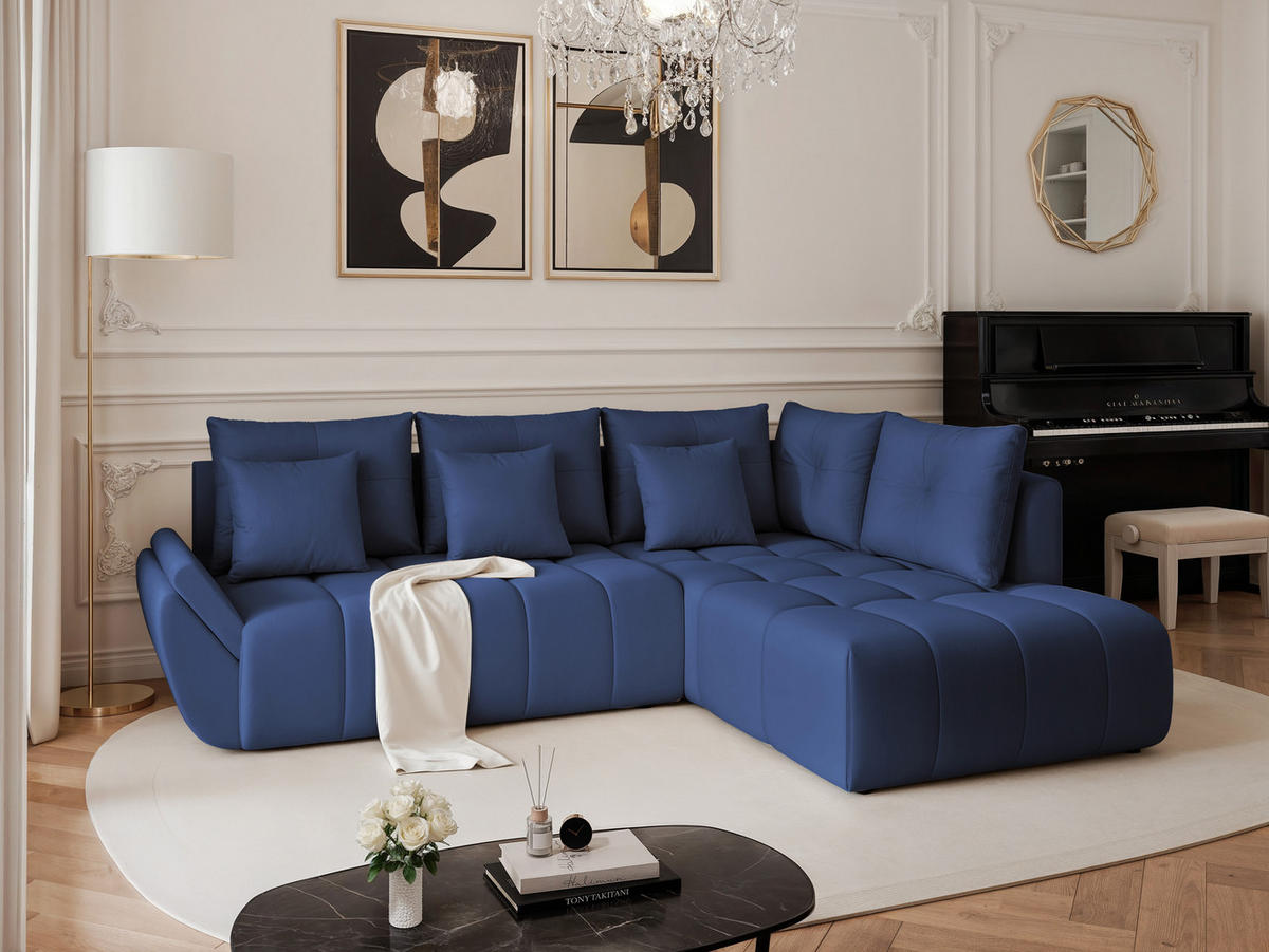 ECKSOFA DOLCE mit Schlaffunktion und Bettkasten Blau - Blau, Holzwerkstoff/Kunststoff (266/190cm) - Idohome