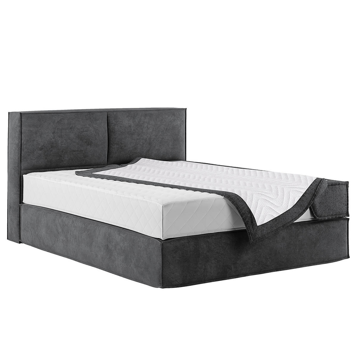 BOXSPRINGBETT mit Kopfteil - Premium - Anthrazit, Textil (160/200cm) - home24