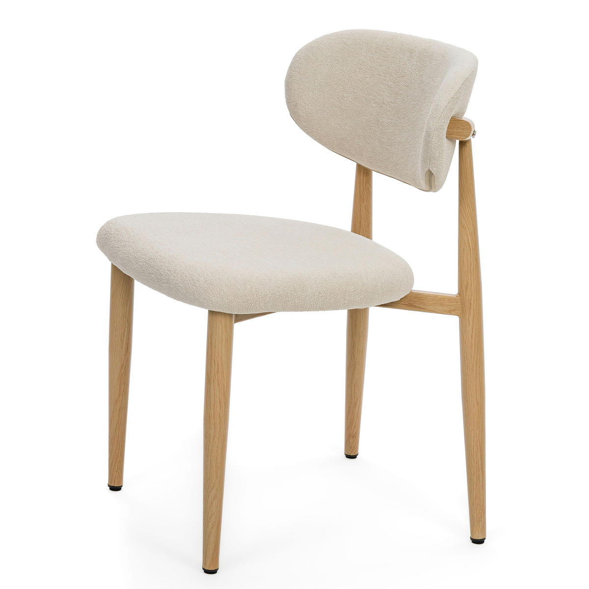 STUHL ALMO gepolstert Beine in Holzoptik - hellbeige - Boucle - Eichefarben/Beige, Textil/Metall (47/77/54cm) - NEW HOME