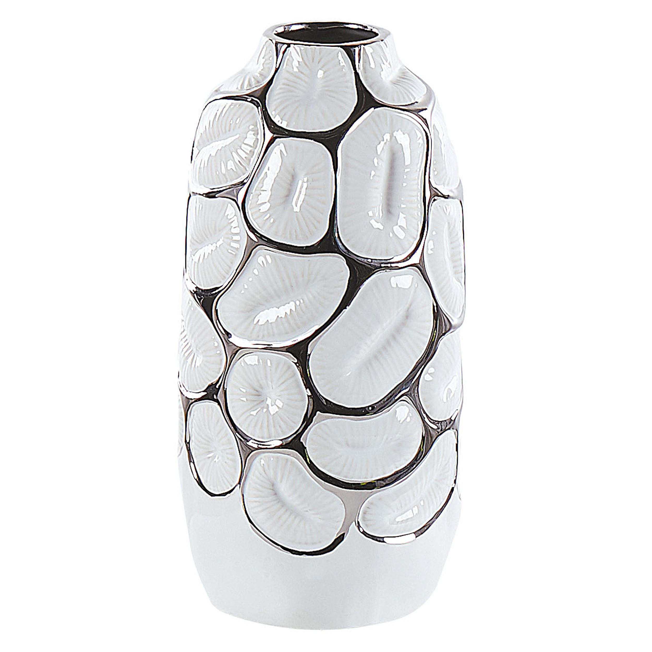 DEKOVASE Steinzeug weiß Cenabum - Weiß, Stein (28cm) - Beliani