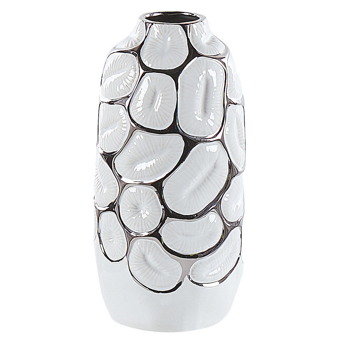 DEKOVASE Steinzeug weiß Cenabum - Weiß, Stein (28cm) - Beliani