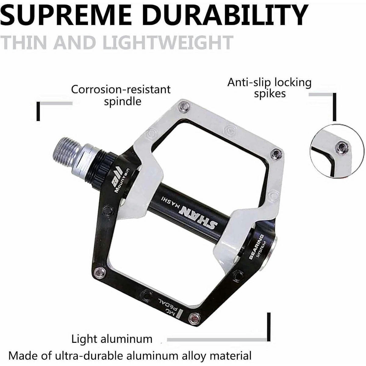 FAHRRADPEDALE Mountainbike-Pedale Aluminium-Legierung 9/16" Sealed Bearing Anti-Rutsch Weiß - Weiß, Metall (8.9/1.5/10.2cm)