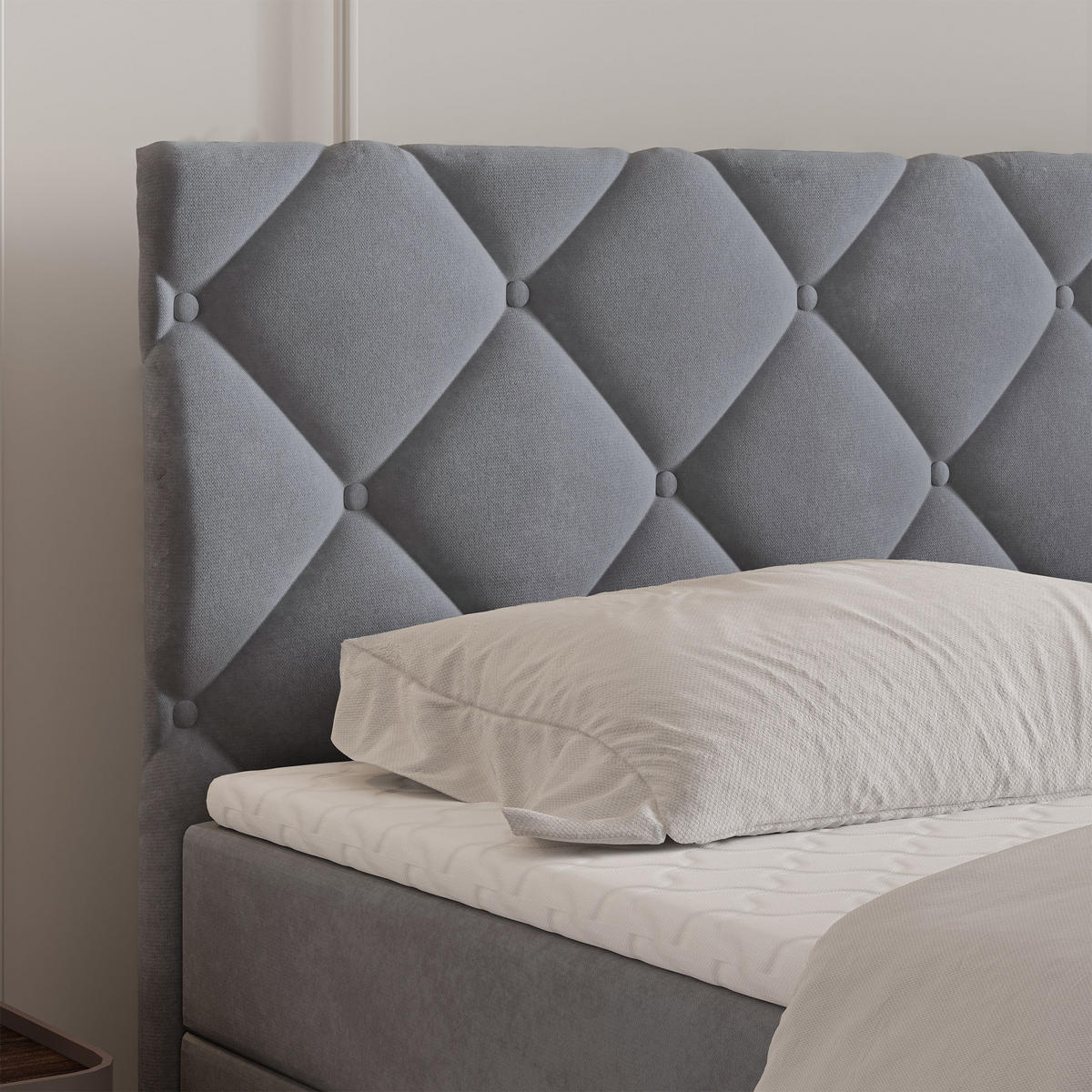 BOXBETT ROVARI 180x200 cm mit Matratze und Topper - Grau - Grau, Holz (180/200cm) - MASSENO