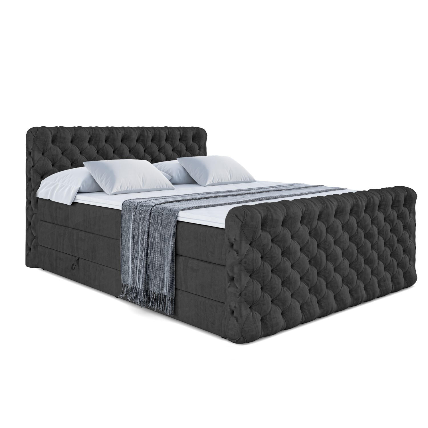 BOXSPRINGBETT BOXI8-Z KING - 160x200 - H3/H4 - Schwarz - Schwarz, Holzwerkstoff (160/200cm) - ALTDECOR