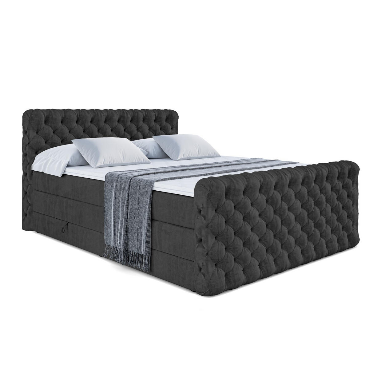 BOXSPRINGBETT BOXI8-Z KING - 160x200 - H3/H4 - Schwarz - Schwarz, Holzwerkstoff (160/200cm) - ALTDECOR