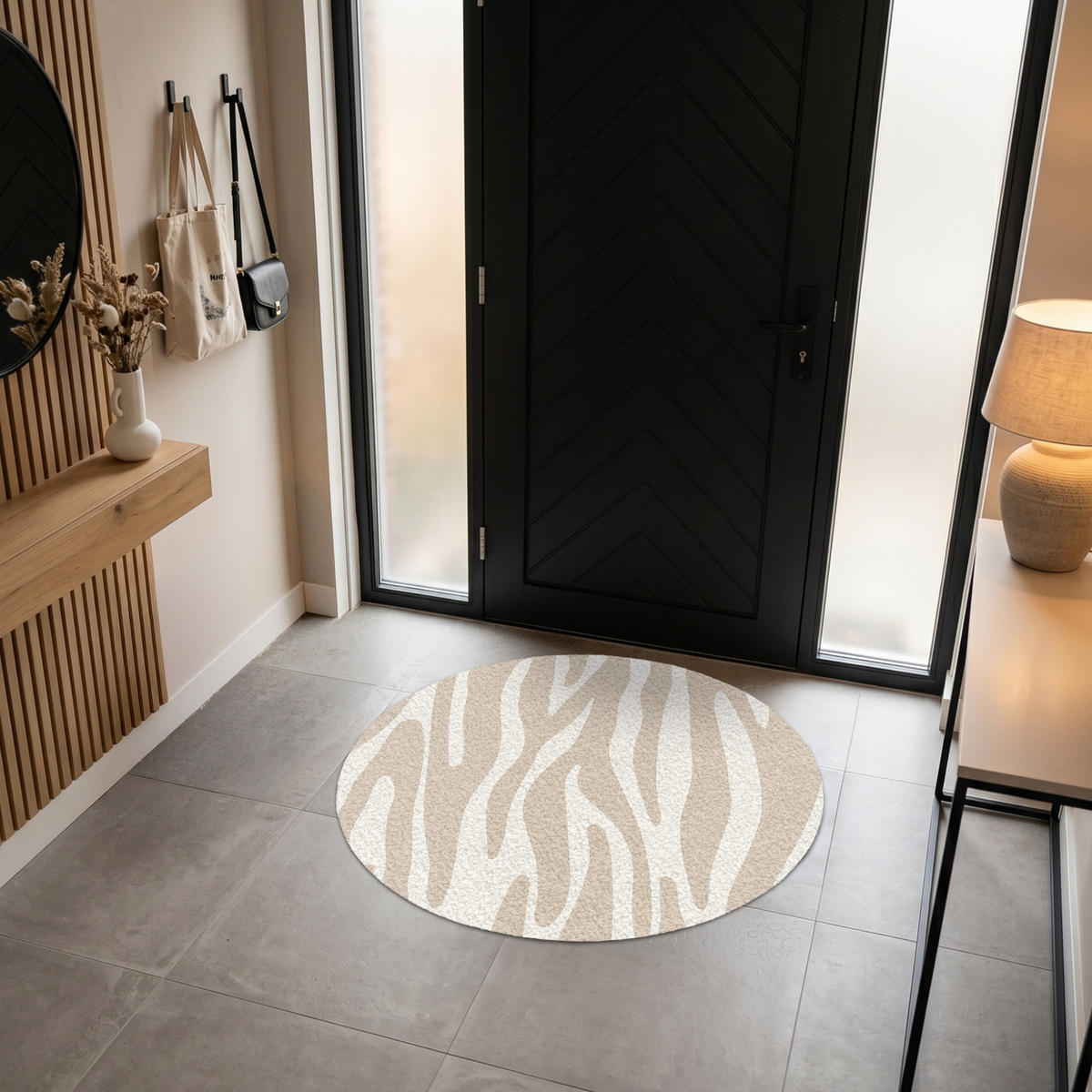 FUSSMATTE Zebramuster - Beige - Weiß - Tiermuster Schmutzfänger 120x120 cm - Beige, Kunststoff (120/120cm) - MuchoWow