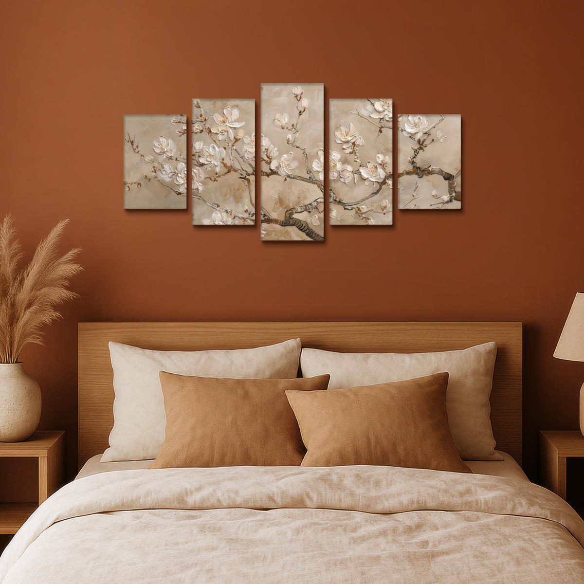LEINWANDBILD 5er Set Beige - Blüte - Modern 100x50 cm - Greige, Textil (100/50cm) - MuchoWow