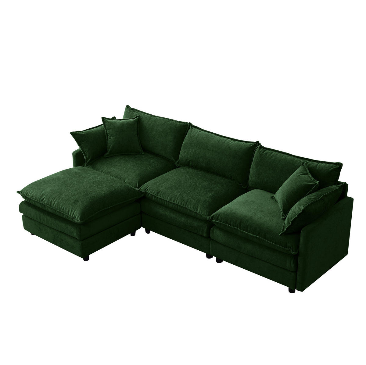 ECKSOFA 267/154/85 cm grün aus Chenille mit Hocker und modularem Design - Grün, Textil (154/267cm) - OKWISH