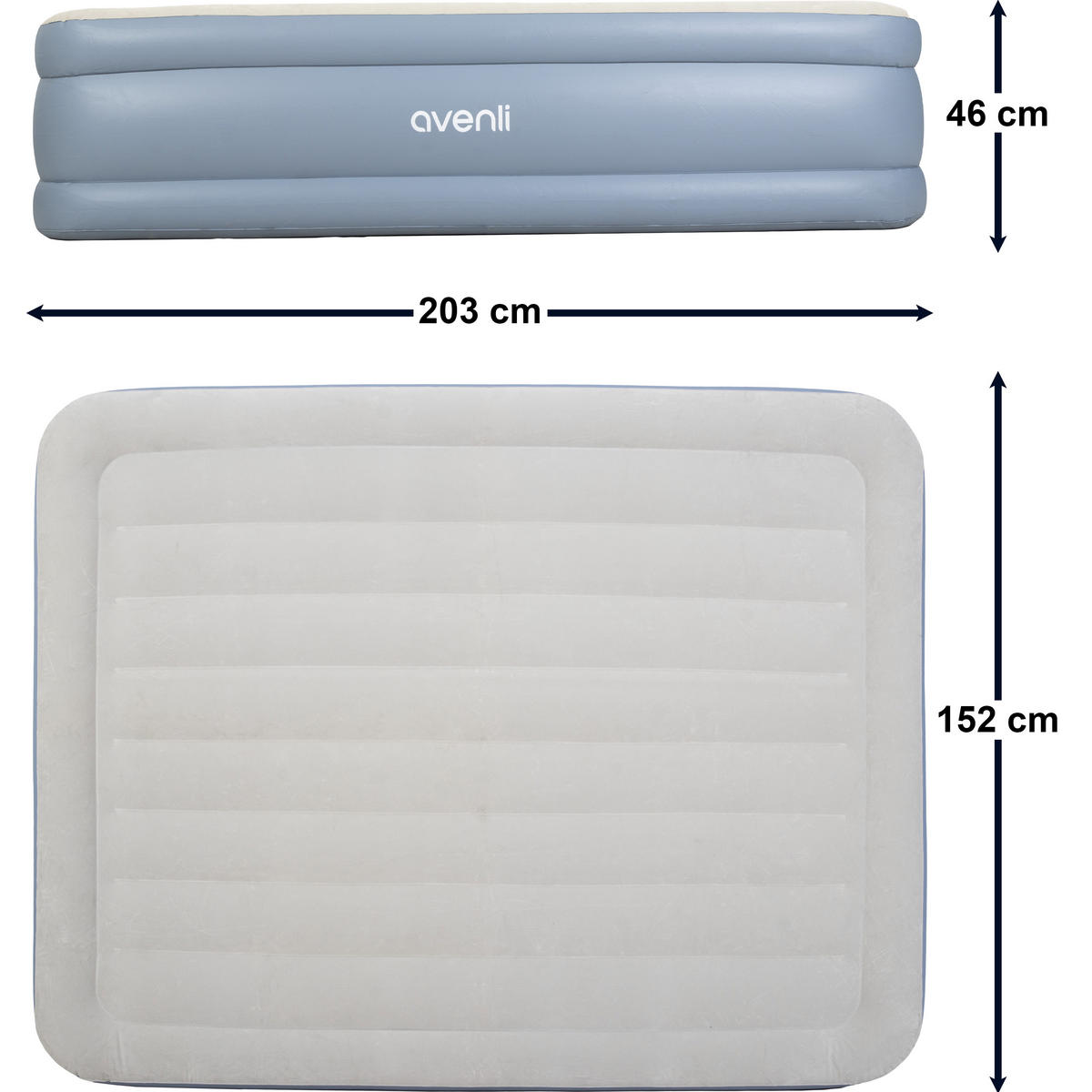 LUFTBETT Luftbett 203 x 152 x 46 cm mit eingebauter Pumpe - Hellblau, Kunststoff (152/203cm) - Avenli