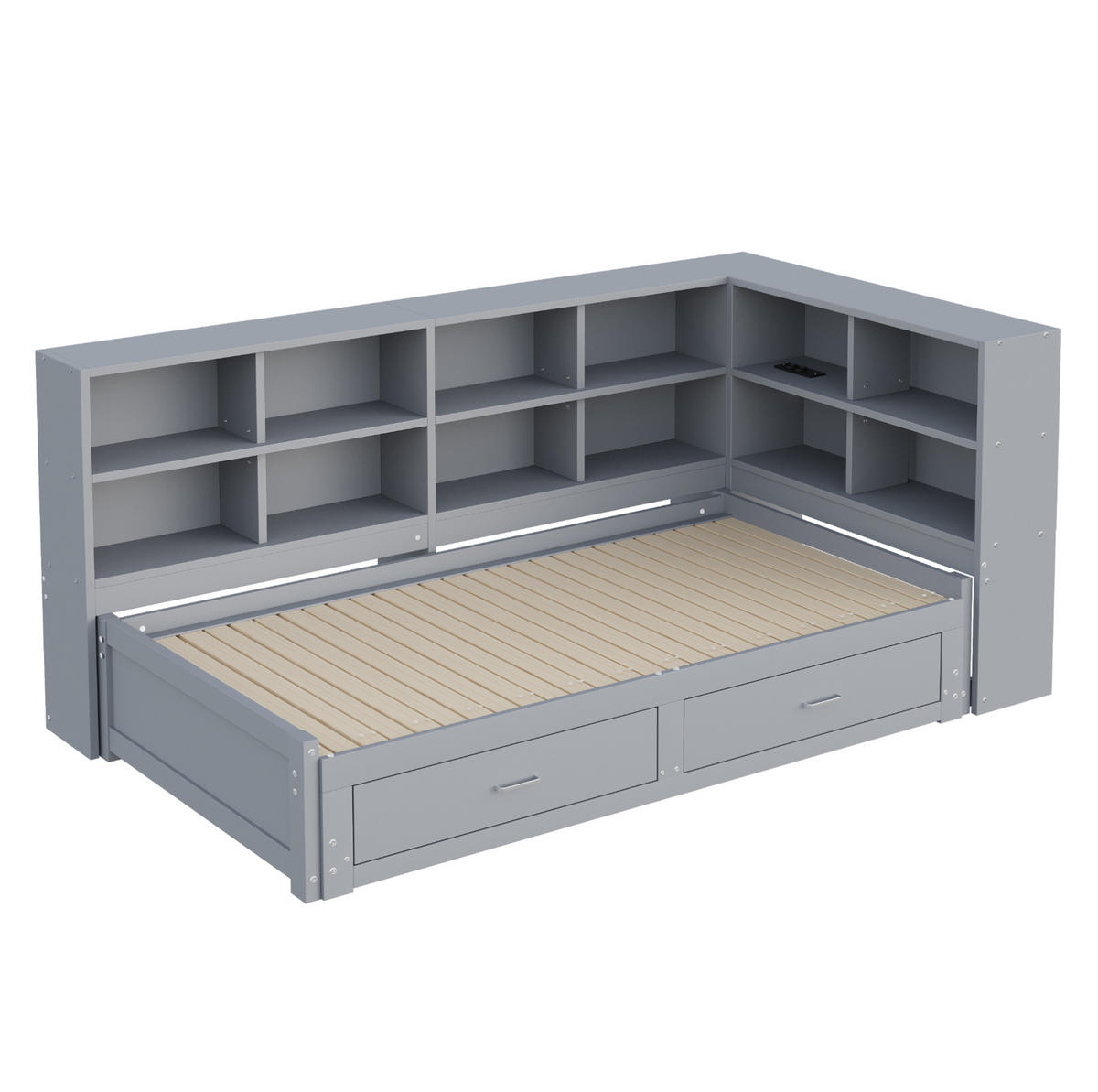 MULTIFUNKTIONSBETT aus Kiefernholz 90/180x190 cm Grau mit Ausziehbett, Stauraum und Steckdose - Grau, Holzwerkstoff (90/190cm) - IVMEU