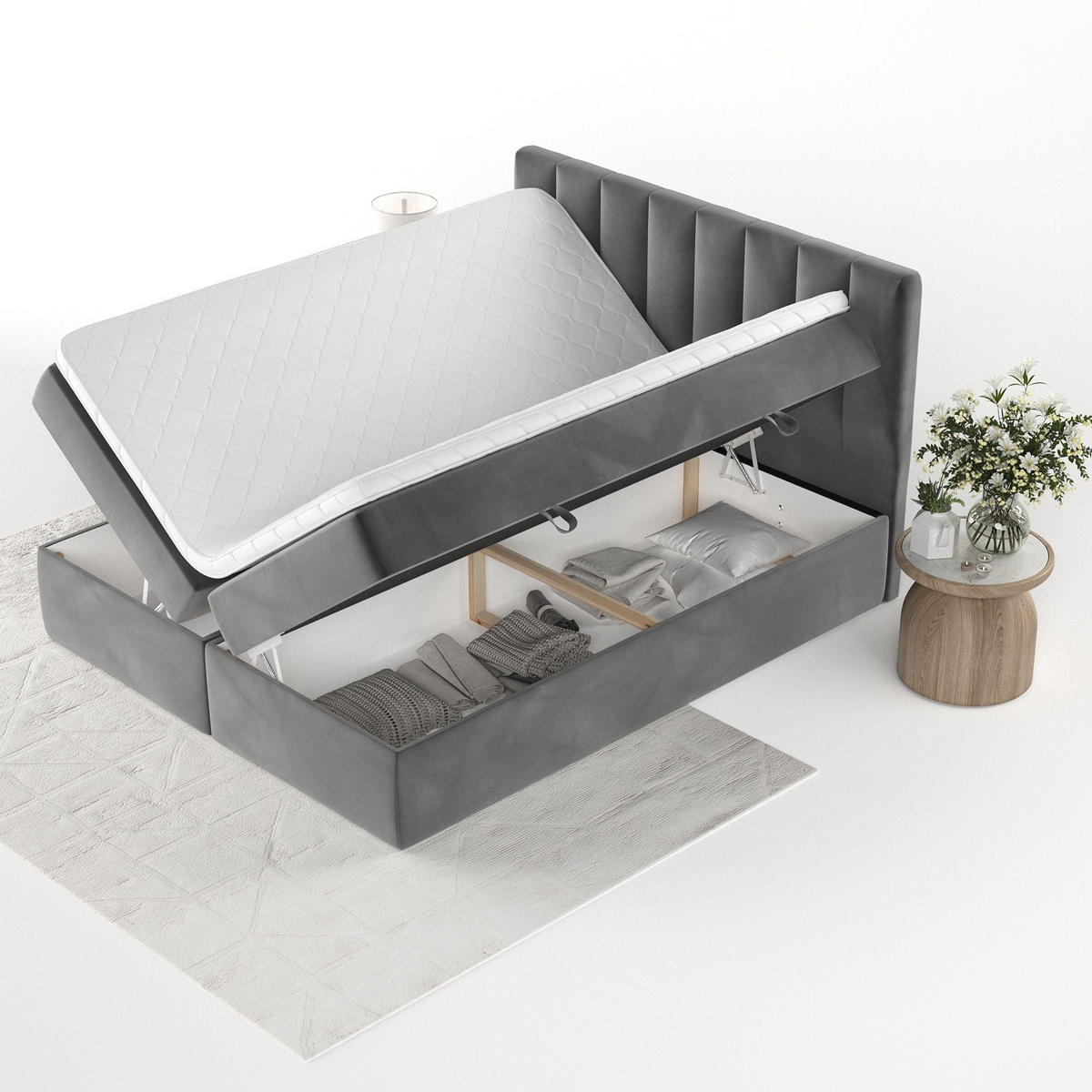 BOXBETT Bari 160/200 cm Grau im Kronos Stoff - Grau, Holz/Holzwerkstoff (160/200cm) - AltaBeds