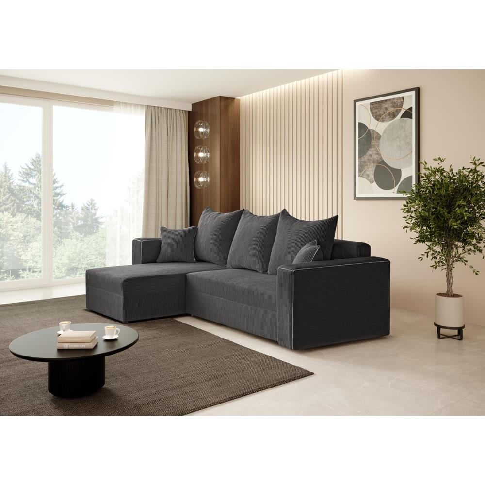 ECKSCHLAFSOFA Hamlet L Dunkelgrau - Dunkelgrau/Schwarz, Textil/Metall (241/142cm) - Beautysofa