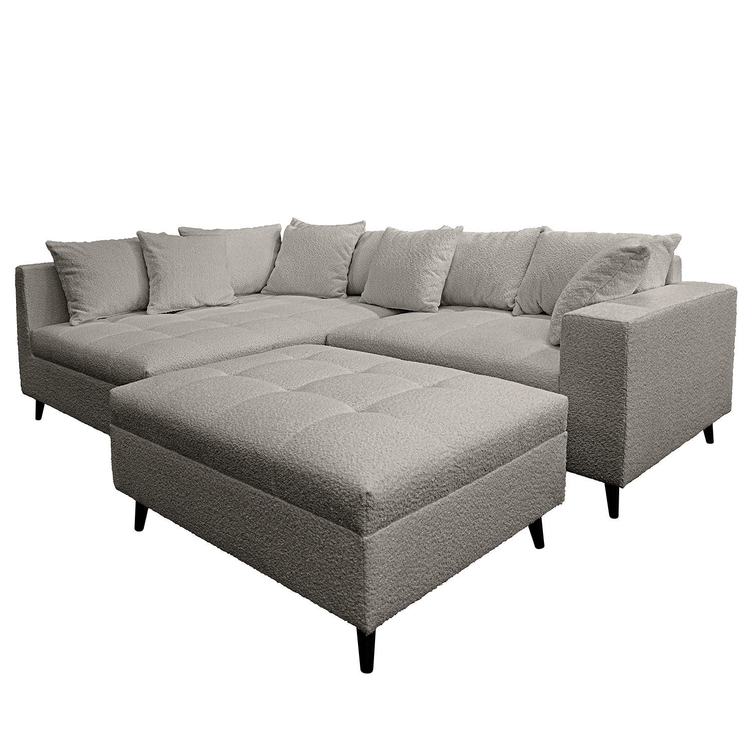 ECKSOFA mit Ottomane und Hocker - Dunkelgrau/Schwarz, Birkenholz/Textil (247/174cm) - home24