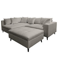 ECKSOFA mit Ottomane und Hocker - Dunkelgrau/Schwarz, Birkenholz/Textil (247/174cm) - home24