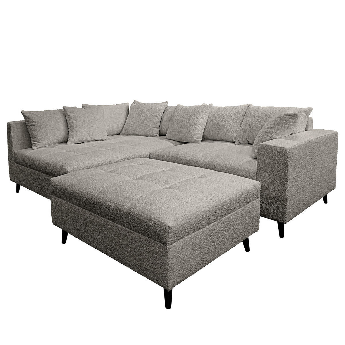 ECKSOFA mit Ottomane und Hocker - Dunkelgrau/Schwarz, Birkenholz/Textil (247/174cm) - home24