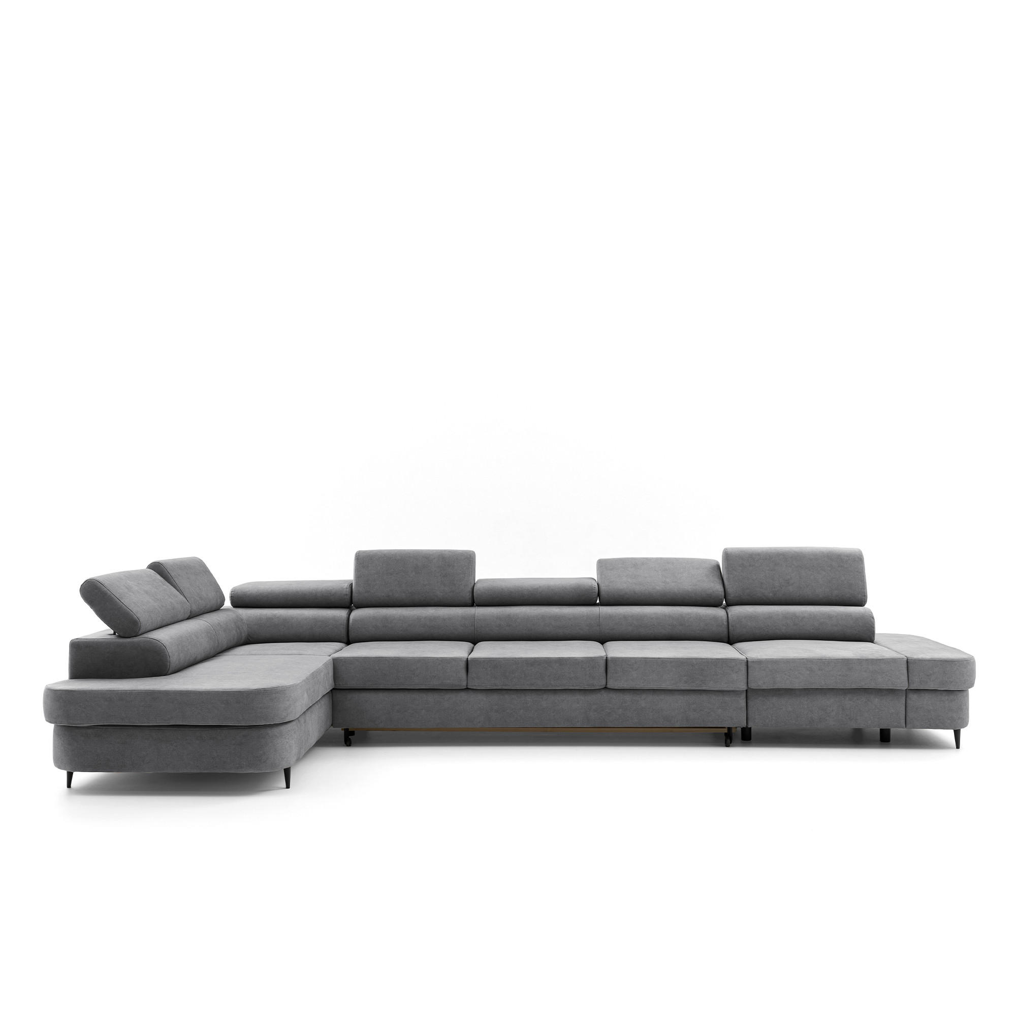 ECKSOFA PRIAM XXL L-Form Links mit Schlaffunktion 125x265 Velours Grau - Schwarz/Grau, Holz/Textil (203/420cm) - Muffo
