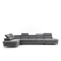 ECKSOFA PRIAM XXL L-Form Links mit Schlaffunktion 125x265 Velours Grau - Schwarz/Grau, Holz/Textil (203/420cm) - Muffo