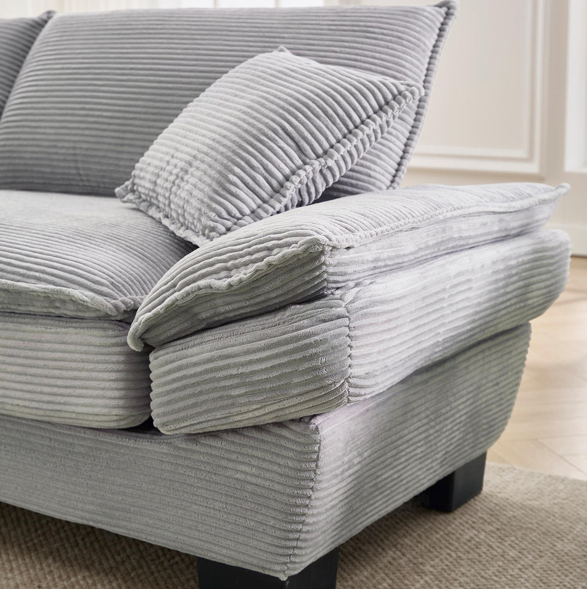 2-SITZER 224/81/81 cm Hellgrau aus Samt mit ultratiefem Sitz - Grau, Textil (81/81/224cm) - OKMYHOME