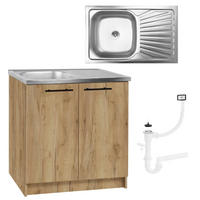 SPÜLUNTERSCHRANK 80cm mit Armatur + Siphon Eichenfarbe - Eichefarben, Holzwerkstoff (80/81/46cm) - Stamar