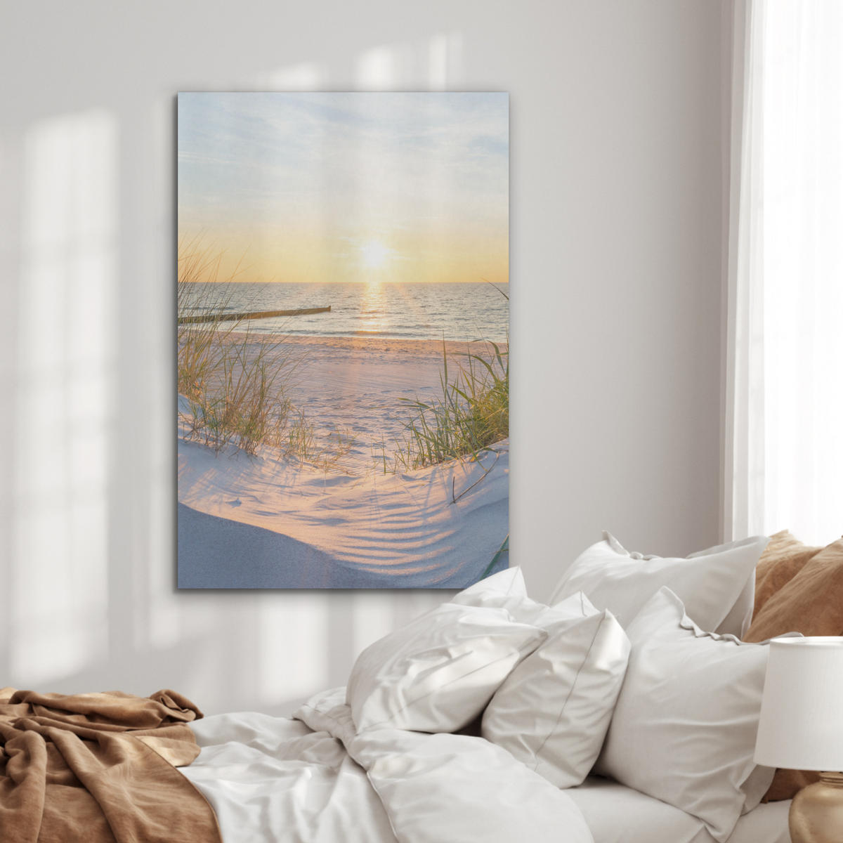 AKUSTIKPANEEL Strand - Sonne - Düne - Gras - Sand - Horizont 70x100 cm - Hellblau, Textil (70/0.9/100cm) - MuchoWow