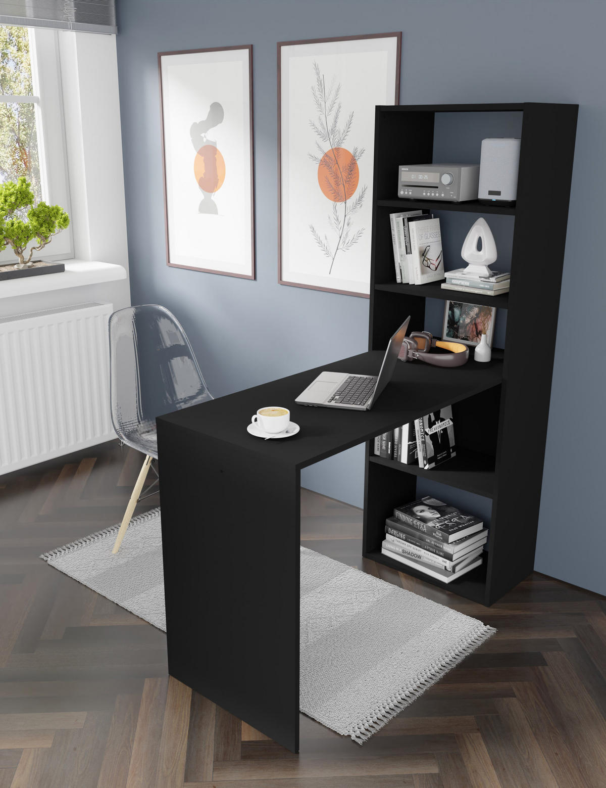 SCHREIBTISCH Schwarz 50/150/120 - Schwarz, Holzwerkstoff (120/50/150cm) - RAUMHIRSCH FURNITURE