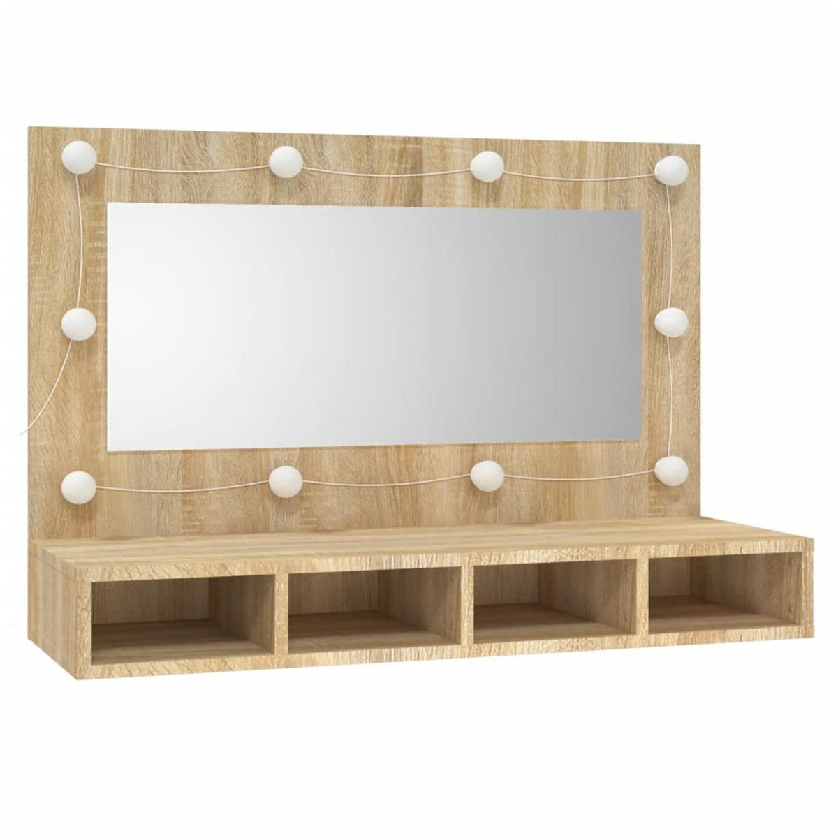 WANDSPIEGEL MIT LED SONOMA-EICHE 90X31,5X62 CM - Sonoma Eiche, Holz (90/62/31.5cm) - vidaXL