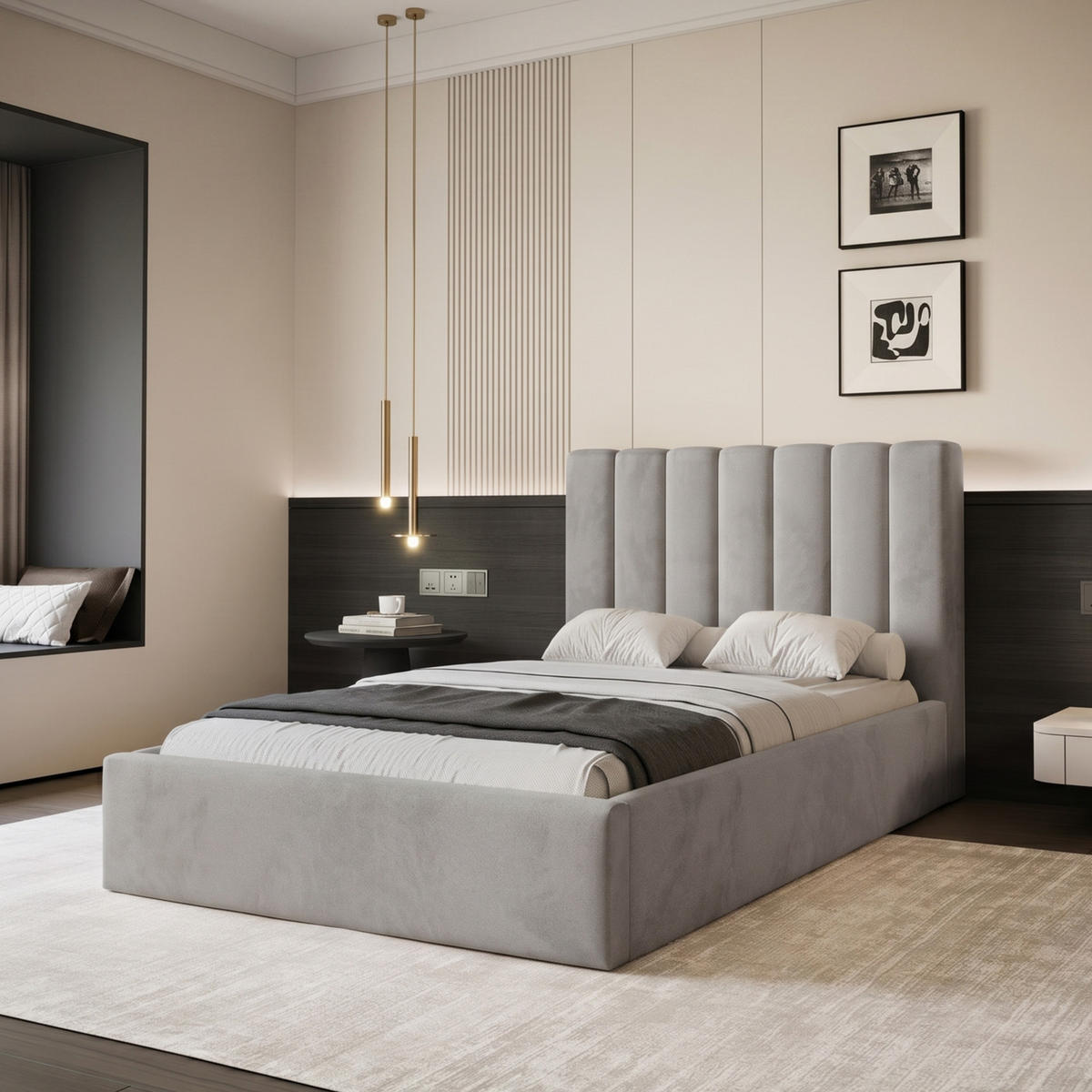 POLSTERBETT CIERO 120x200 cm Platin Samt (Stoff Magic Velvet) - mit Bettkasten und Lattenrost - Grau, Holzwerkstoff/Textil (120/200cm) - Ravio