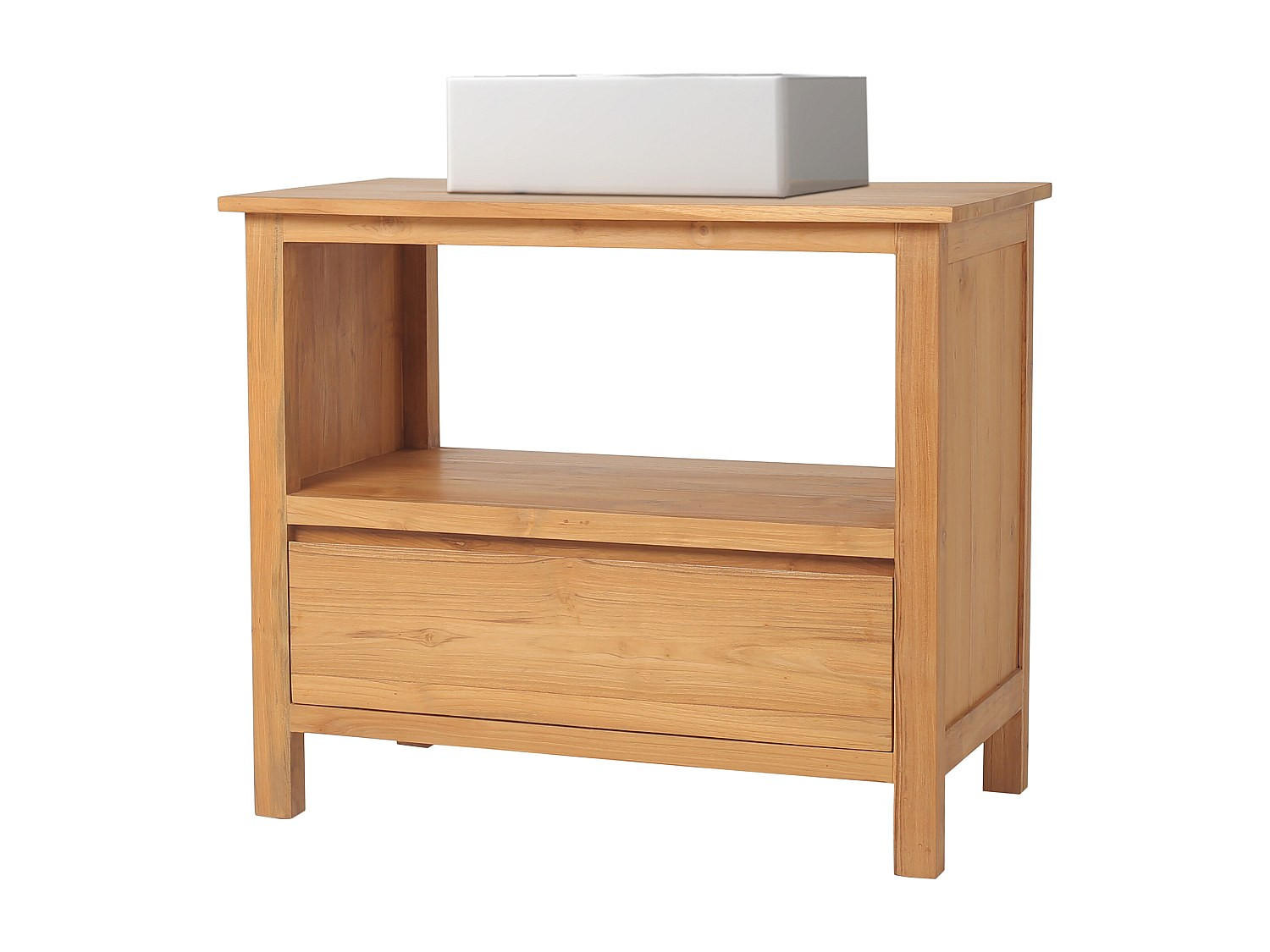 EINZELWASCHTISCH - 90 cm x 50 cm - Keramik, Holz, Platte - Naturfarben Hell - KETAPANG - Naturfarben, Keramik/Holz (135/75/50cm) - Vente-Unique
